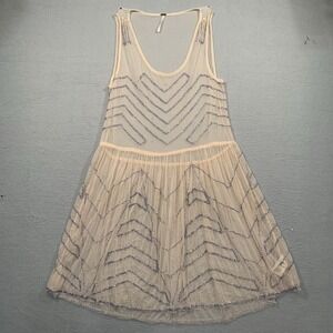 Free People Embellished Mesh Mini Slip Dress Size Medium Sequin Party F730M363